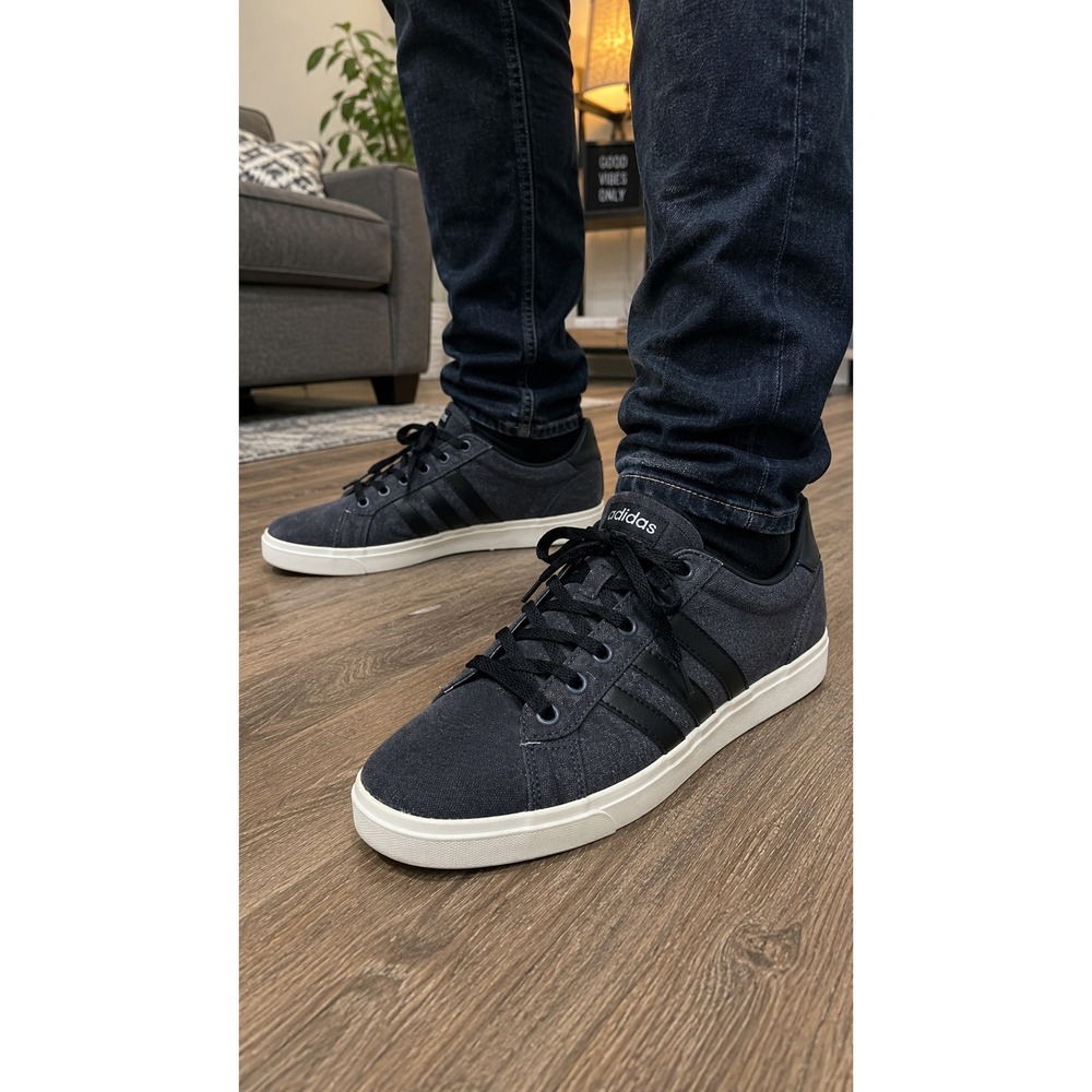 Adidas Neo Cloudfoam Men Dark Gray Canvas Low Top Sneakers AW4594